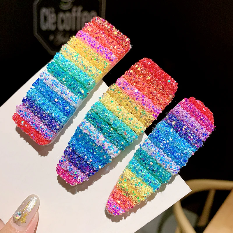 New Women Girls Cute Sequin Rainbow Geometric Hairpins Sweet Hair