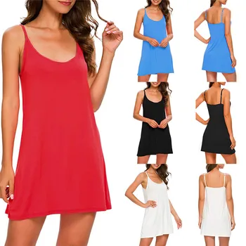 

Oufisun White Black Women Dress Summer Spaghetti Strap Backless Sexy Dress Casual O-neck Solid Loose Mini Party Dresses Vestidos