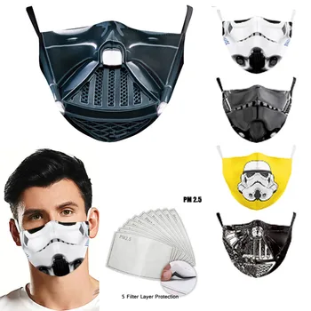 

Fashion Classic Movie Star War Adult Kid Dust Proof Mask Cosplay Print Washable Face Masks Fabric Reusable PM2.5 Filters 2020