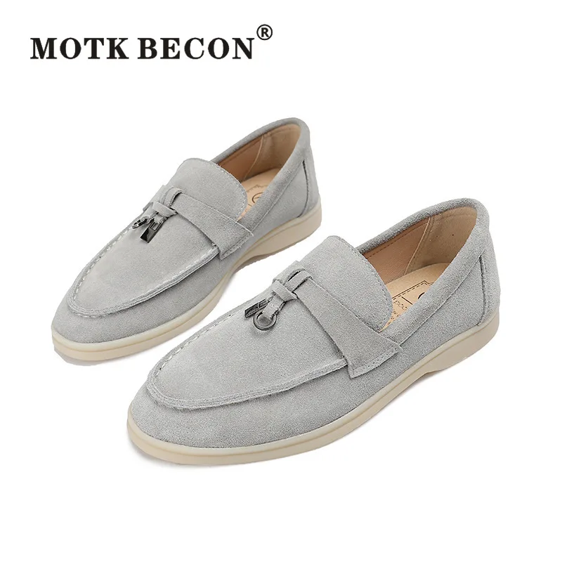 MOTK BECON 2020 новые домашние тапочки из натуральной кожи женские лоферы на