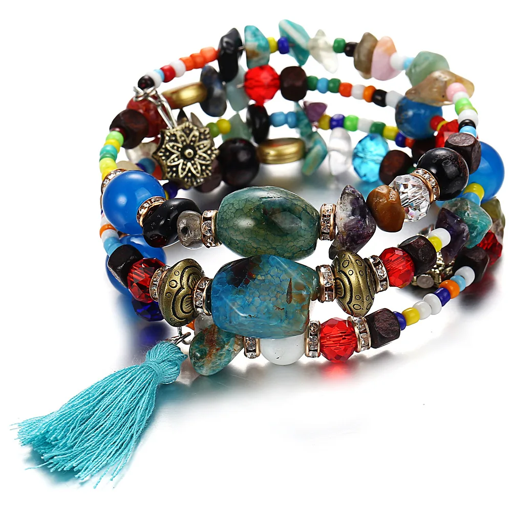 

Fashionable And Stunning European And American Bracelets Antique Natural Stone And Turquoise Beads Multi-layer Braque Bracelet