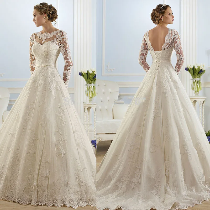 Vestido De Noiva 2018 New Elegant A-Line Long Sleeve Lace appliques Bridal Gown robe de mariage mother of the bride dresses | Свадьбы и