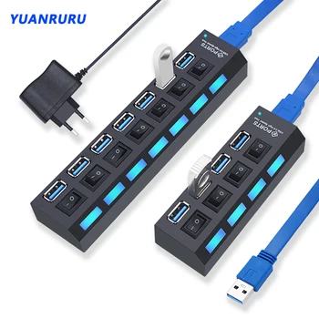 USB Hub 3,0 Hub USB 3 USB 2,0 Multi USB divisor adaptador de corriente 4/7 puertos expansor múltiple 2,0 con interruptor para accesorios de PC 1
