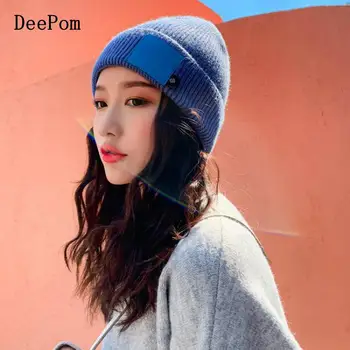 

DeePom Fashion Winter Women's Beanie Outdoor Ski Caps Solid Color Bonnet Knitted Wool Beanies Men Hip Hop Cap Couples Hat Female