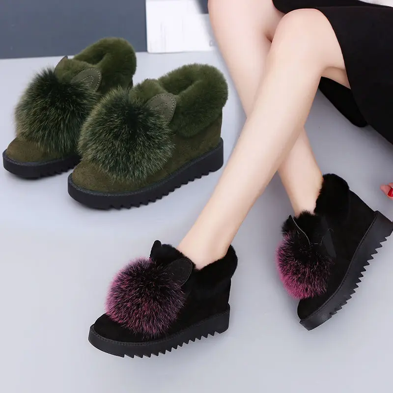 

2019 Winter New Style Elevator Cotton-padded Shoes Student plus Velvet Snow Boots Korean-style Warm Fluffy Shoes Low-top Shoes W