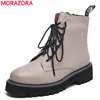 MORAZORA 2022 Genuine leather boots women shoes thick sole lace up autumn winter short ankle boots for women motorcycle boots ► Photo 1/6