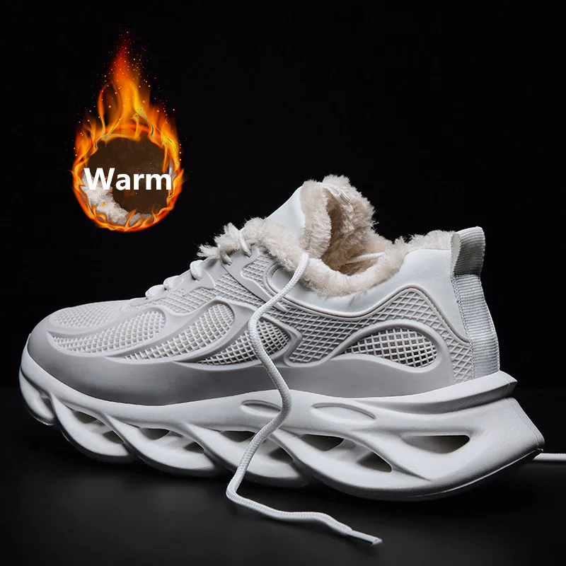 Kaufen 2019 Neue Winter Laufschuhe Mit Fell Warme Turnschuhe für Männer Klinge Dämpfung Sport Schuhe Licht Komfortable Schwarz Weiße Turnschuhe