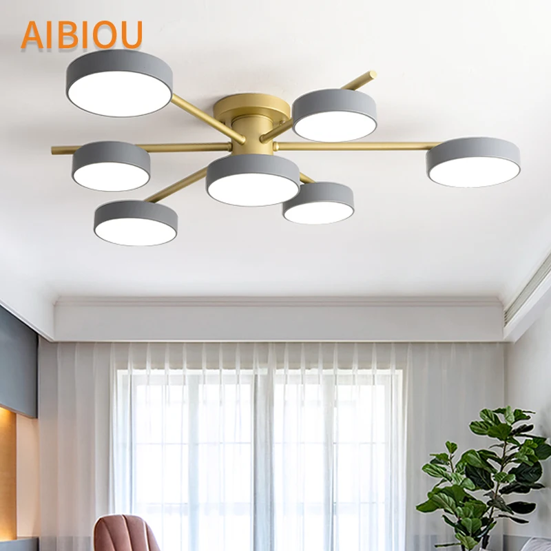 AIBIOU Железный 220 В светодиодный Люстра с белыми круглыми металлическими абажурами для гостиной, Современный домашний декор, серые люстры для спальни