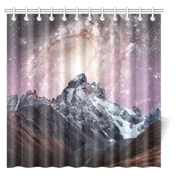 

Snow-Capped Peaks Shower Curtain Fantastic Starry Sky Mountains Fabric Bathroom Shower Curtain,Waterproof Polyester Curtain