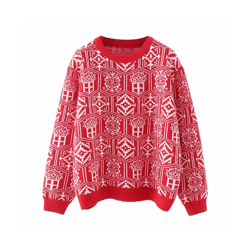 

Women's Sweater Female Za2020 Christmas Snowflakes Jacquard Pullover Sweater Autumn Winter Thick Warm Knitted Tops for Girls