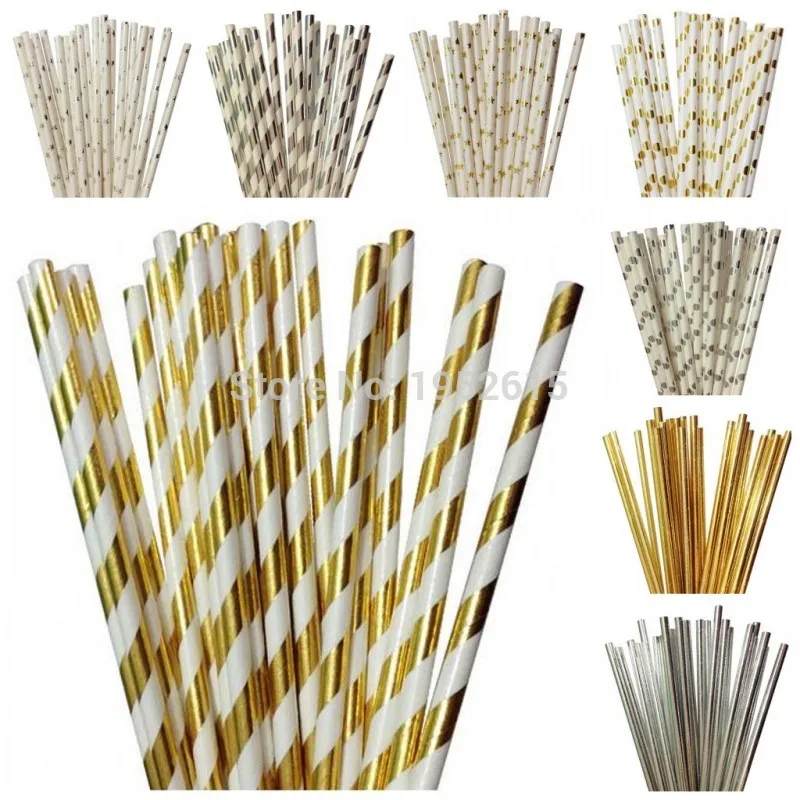 

New 25pcs/lot Foil Gold/Silver Paper Drinking Straws For Wedding Party Birthday Decoration Party Supplies Decoration Baby Shower