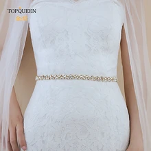 TOPQUEEN S383-G ремешок для свадебного платья Золотой горный хрусталь пояс золотой пояс невесты золотые бусины пояс невесты для свадебного платья тонкие ремни