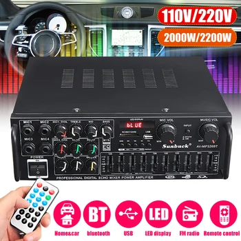 2000W 5.0 bluetooth 2.0 Channel Audio Power HiFi Amplifier 326BT DC 12V/220V AV Amp Speaker with Remote Control for Car Home 1200w 5 1 channel professional high power home theater bluetooth professional heavy bass av power amplifier 220 volt home