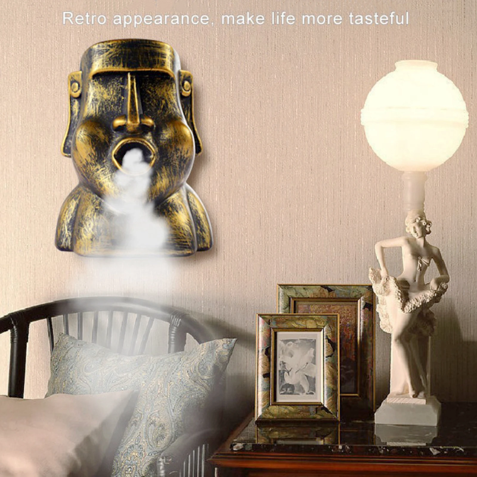 Moai Statue Humidifier Tabletop 220ml Essential Oil for Office Living Room Household Auto Shut-Off
