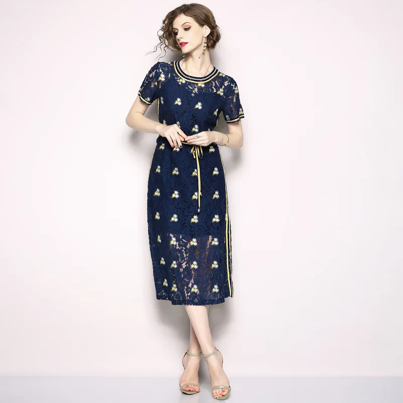 

Ozhouzhan Trend Boutique WOMEN'S Dress 2018 Summer New Products Fashion Lace Embroidery Slim Dress