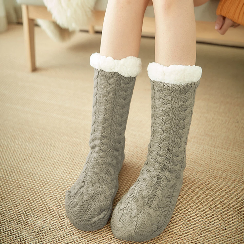 Fluffy Thickened Women Socks Bed Soft One Size Artificial Fleece Lined Cozy Floor Adult Winter Non Slip Warm In Tube Home - Цвет: Light Coffee