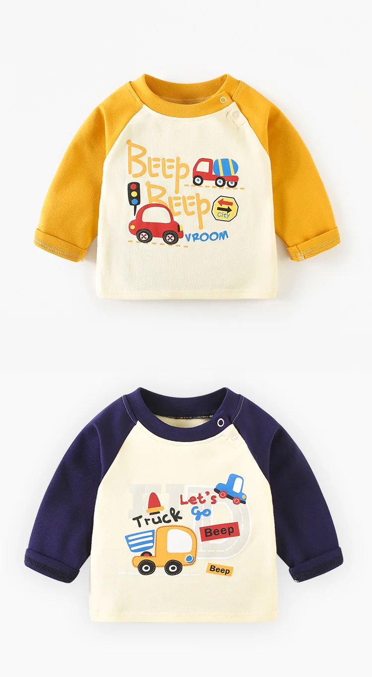 Милая футболка с мультипликационным принтом для малышей, пальто для малышей, демисезонные топы для маленьких мальчиков 0-3 лет, разные цвета на выбор