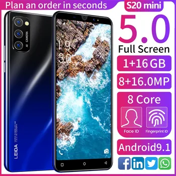 

Smartphone Android 9.1 Fingerprint Face Unlocked 16MP Rear Camera 16GB 3800mAh cell phone Quad core 5" mobile phone Dual Card