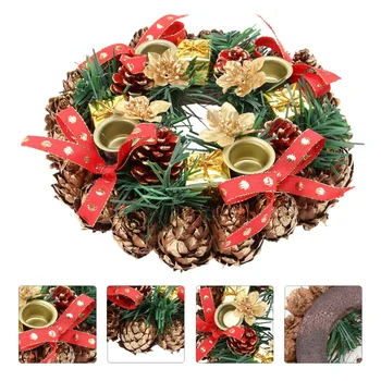

Christmas Wreath Candle Holder Simulation Garland Wreath Candlestick Decoration