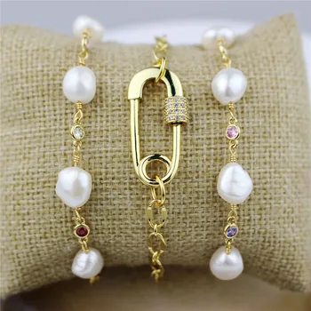 

10pcs/lot Fashion cz clasp charm bracelet, cubic zirconia component,pearl chain,handmade diy bracelet jewelry cheap wholesale