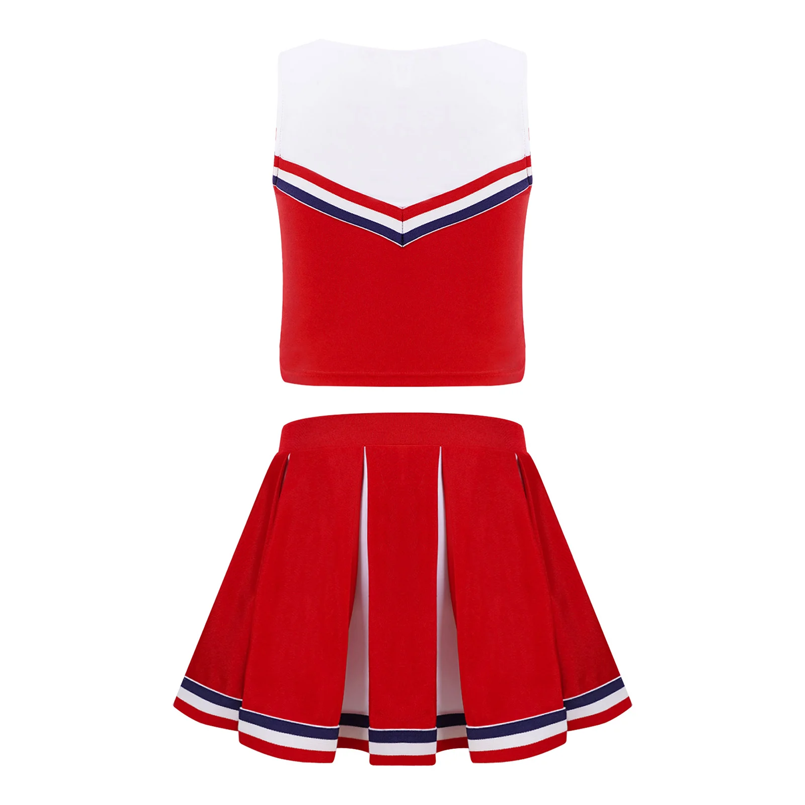2Pcs Kids Girls Sport Dance Suit Cheerleader Costume V Neck Sleeveless Letters Cheers Print Vest and Pleated Skirt Set Outfit