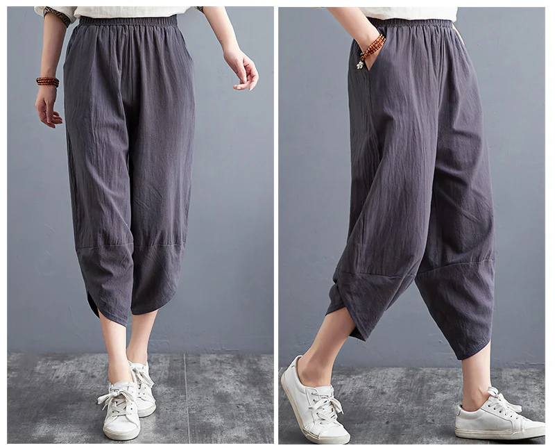 Shimai Cotton Linen Loose Trousers Women Loose Pants Large Size Straight Leg Pants Unique Wide Leg Pant Ladies Summer Pure Pants plaid pants