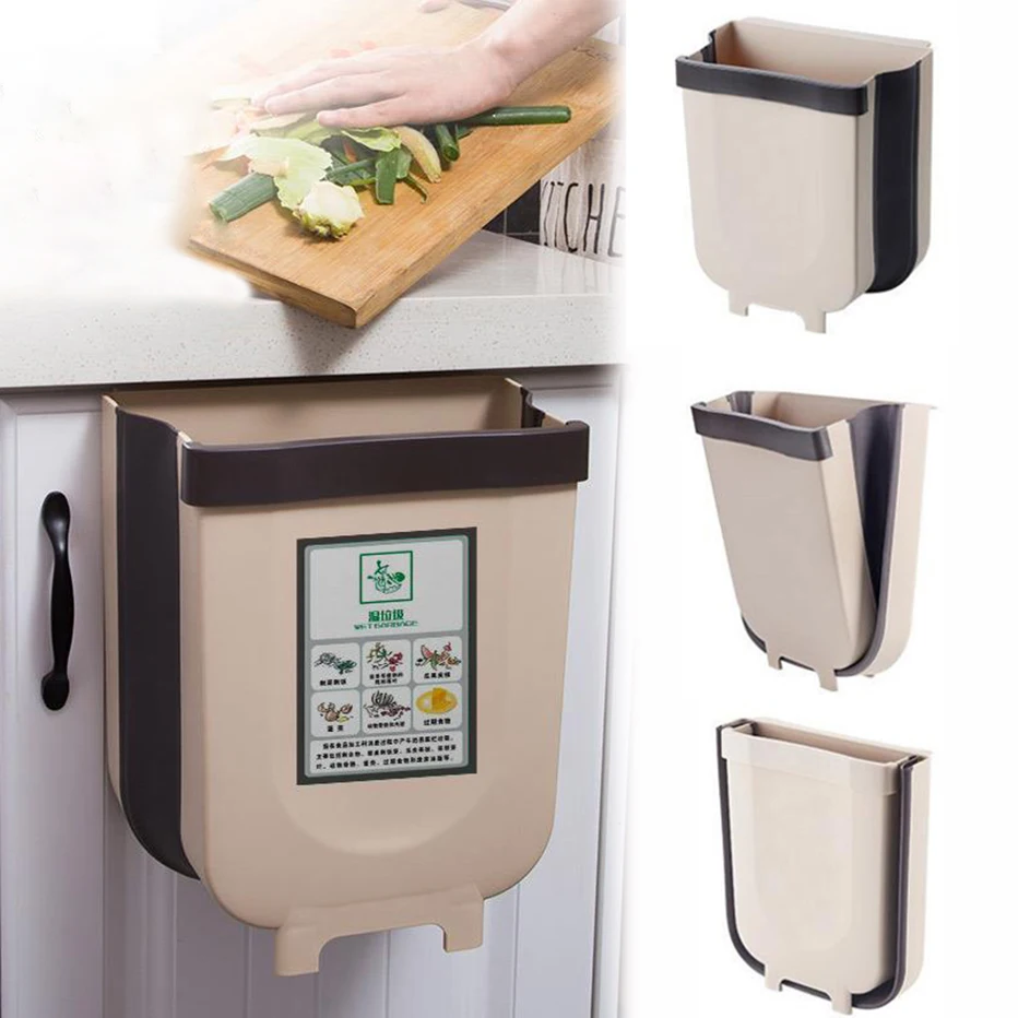 Foldable Waste Bin Kitchen Cabinet Door Hanging Trash Can Garbage Storage Holder Kitchen Stand Trash