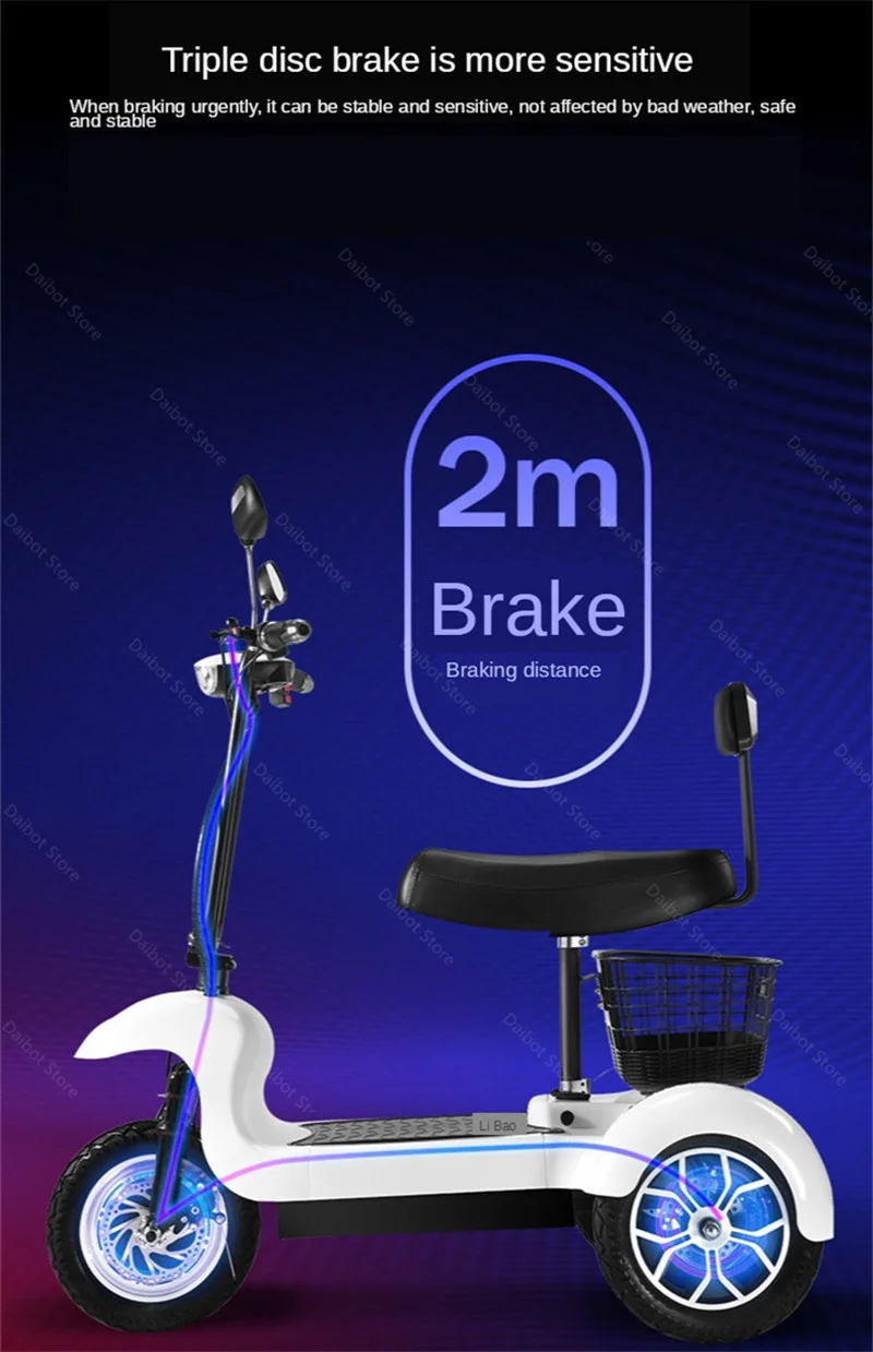 DB Electric Skateboard Scooter Three Wheels Electric Bicycles 12 Inch 500W 48V Range 45KM Electric Scooter Bike For Disabled (9)