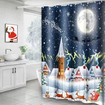 

Shower Curtain, Christmas Snow Moon Night Shower Curtain Decorative Bath Curtain Durable with Hooks Fabric Waterproof Muilt