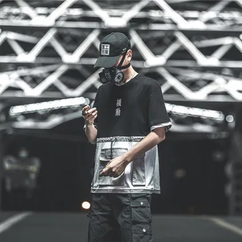 

Techwear Letter Embroidery Patchwork Tops Tees Men Summer Hip Hop T-shirts Loose Casual Japan Style Pullover Tshirts Streetwear