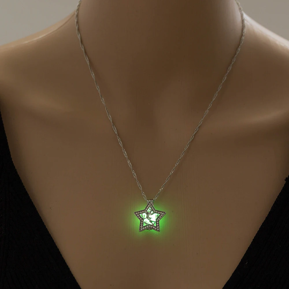 Полое светится в темноте каменное ожерелье с кулоном в форме двух милых котов светящееся ожерелье для женщин и девушек ювелирные изделия в подарок вечерние аксессуары - Окраска металла: Green