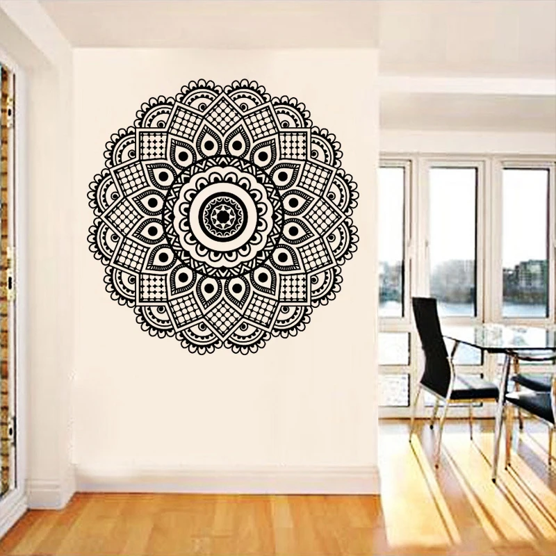 

WJWY Mandalas Wall Stickers Yoga Lotus Flower Pattern Art Vinyl Wall Decals Decoration Living Room Bedroom Self Adhesive Murals