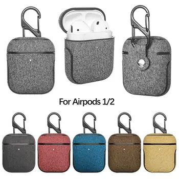 

Bluetooth Earphone Leather Case For Apple AirPods 1 2 Pro Fabric Anti-lost Shockproof Cover PU Skin For Air Pods With Hook