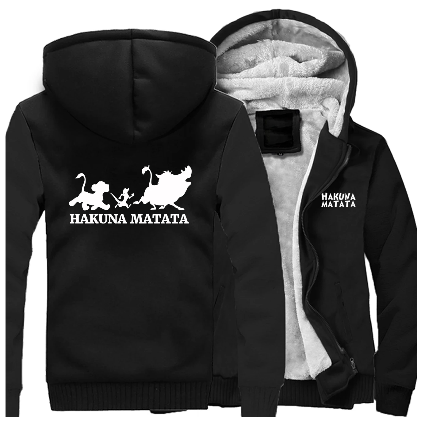 Куртка Король Лев Мультфильм Аниме толстые толстовки для мужчин Толстовка HAKUNA MATATA принт Повседневная Уличная Флисовая теплая мужская одежда - Цвет: Black 5