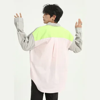 

Male Women Back Splice Loose Shirt Men Streetwear Fashion Casual Long Sleeve Shirt Couple Clothing