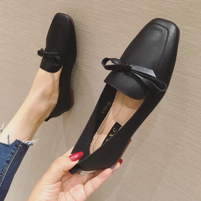 

Shoes Woman 2019 Designer Brand Luxury Women Black Flats Autumn Ladies' Footwear Square Toe Bow-Knot Casual Female Sneakers New