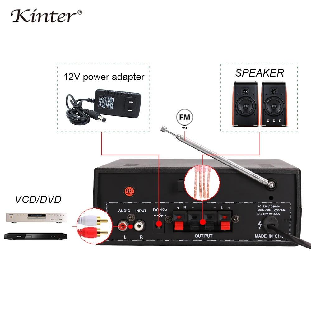 Kinter 003 мини усилитель аудио стерео звук питания 220 В и DC12V предложение USB SD карта