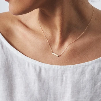

Visunion 316L Stainless Steel Necklace Square Strip Pendant Stick Charm Choker Necklace Rose Gold Silver Statement Necklace
