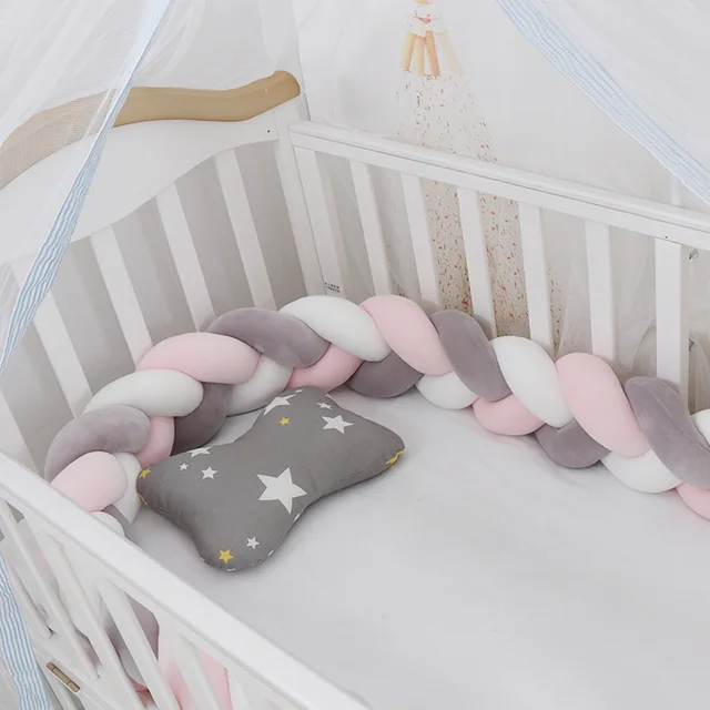 Parachoques De 3M para cama De bebé, cojín con nudo trenzado, Protector De cuna infantil, decoración De habitación De bebé 2