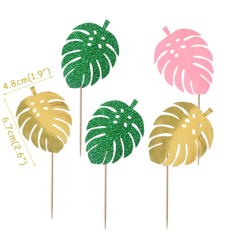 Гавайи джунгли искусственные листья тропической пальмы украшения Луау для Гавайской вечеринки на пляже Фламинго Свадебная вечеринка Декор для дома и сада - Цвет: 5pcs cake topper