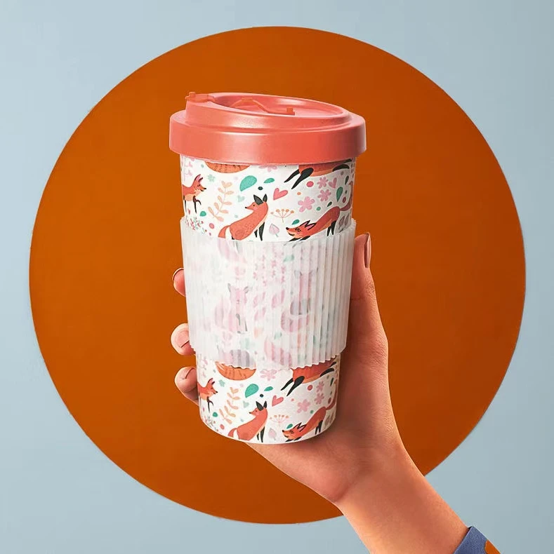 

Eco Friendly Biodegradable Cartoon Reusable Bamboo Fiber Coffee Cup Travel Coffee Tea Cup