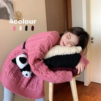 

4colors Women loose knitted Sweater Autumn and winter solid color twist female Sweaters and pullovers womens (N3080)