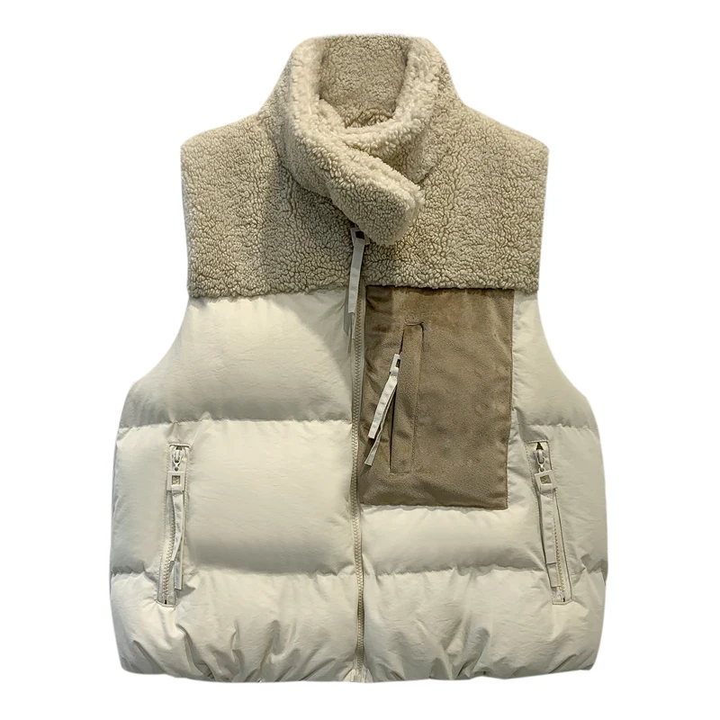 

Women faux Lamb hair stitching cotton vest female 2019 winter new lambskin sheepskin fur vest warm thermal waistcoats