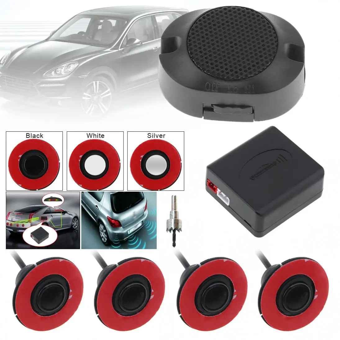 4pcs Black/Silver/White 16.5mm Car Original Flat Parking Sensor Car Video Parking Sensor Reverse Backup Radar Sound Buzzer Alarm