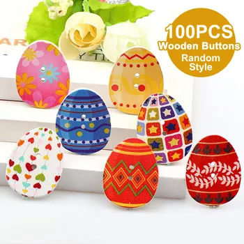 

Besegad 100pcs Cute Colorful Wooden Buttons Easter Eggs 2 Holes Button for DIY Sewing Scrapbooking Craft Party Decoration Supply