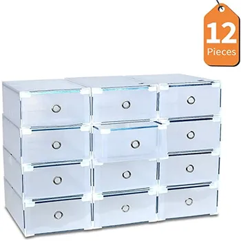 

12Pcs/Set Transparent Shoe Boxes Home Shoe Storage Box Stackable Dustproof Shoes Sundries Magazine Drawer Organizer Storage Box