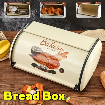 

Galvanized Iron Roll Top Bread Box Storage Bin Keeper Food Storage Container Kitchen Pastry Bread Baking Holder Kitchen Supplies