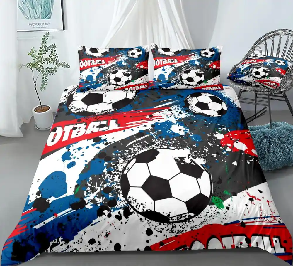 3 Pieces Football Duvet Cover Set Abstract Sports Bedding Boys