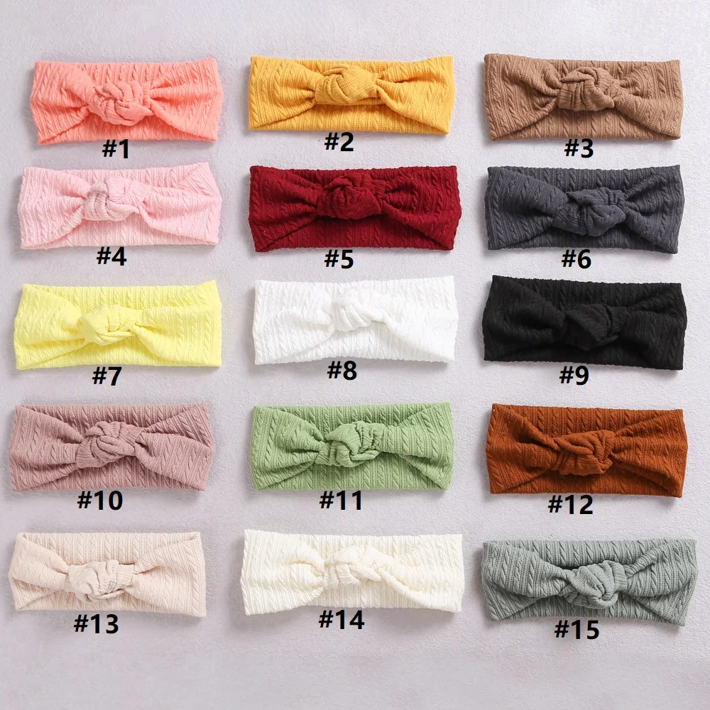 1pcs Waffle Cable Knit Knot Baby Headbands Newborn Baby Nylon Elastic Hairbands Ribbed