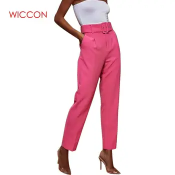 

New Fashion Casual Pants High Waist Spring Autumn Belted Straight Leg Slacks Office Lady Elegant Suit Pants Women Trousers